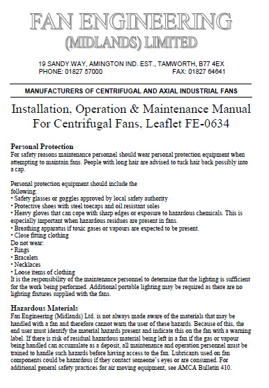  O&M Manual - Centrifugal Fans (Leaflet FE-06234)